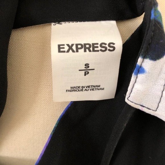 Express Black Blue White Floral Reversible Top, Small - Picture 3 of 7